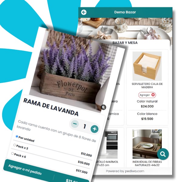 Pantalla del pedido que arma el cliente en el catálogo de Pediwa